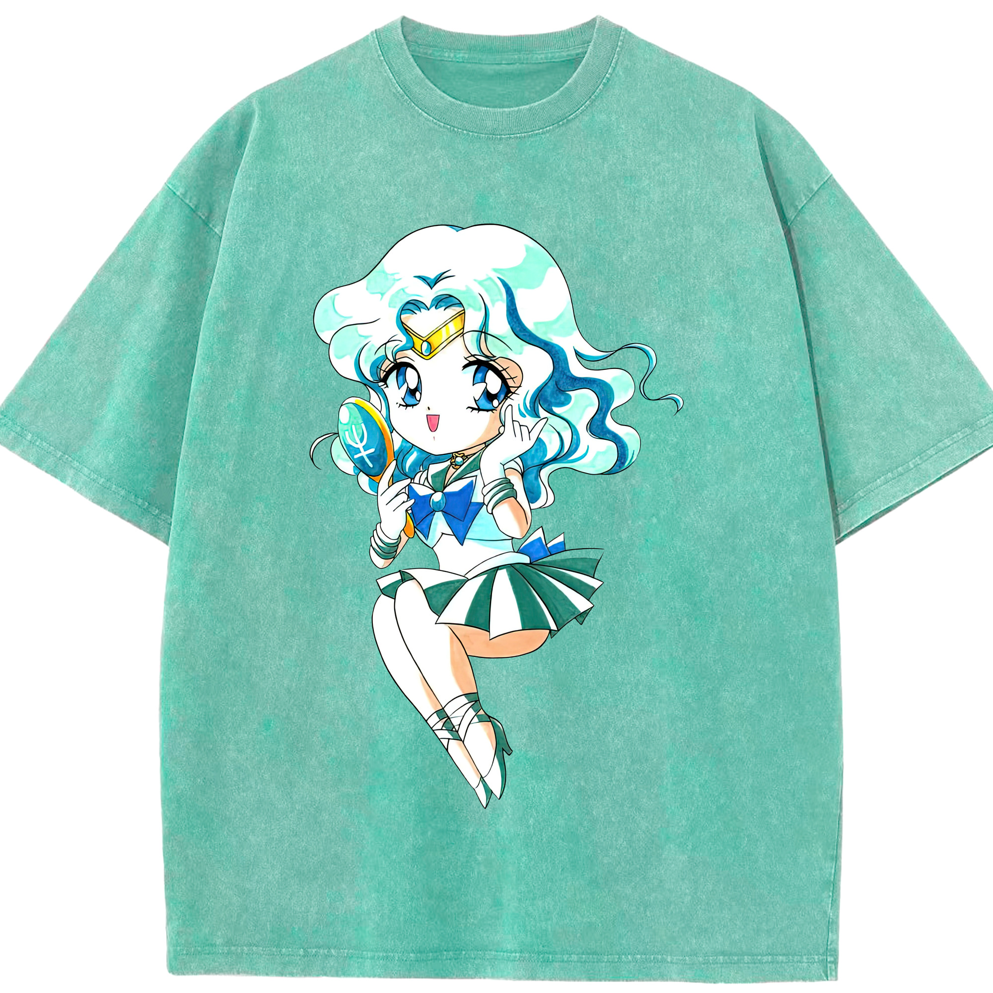 （画像用） 美少女戦士セーラームーン 海王 みちる（かいおう みちる） Sailor Moon Kaiou Michiru 綿100% ヴィンテージ風 半袖Tシャツ（フロントプリント）